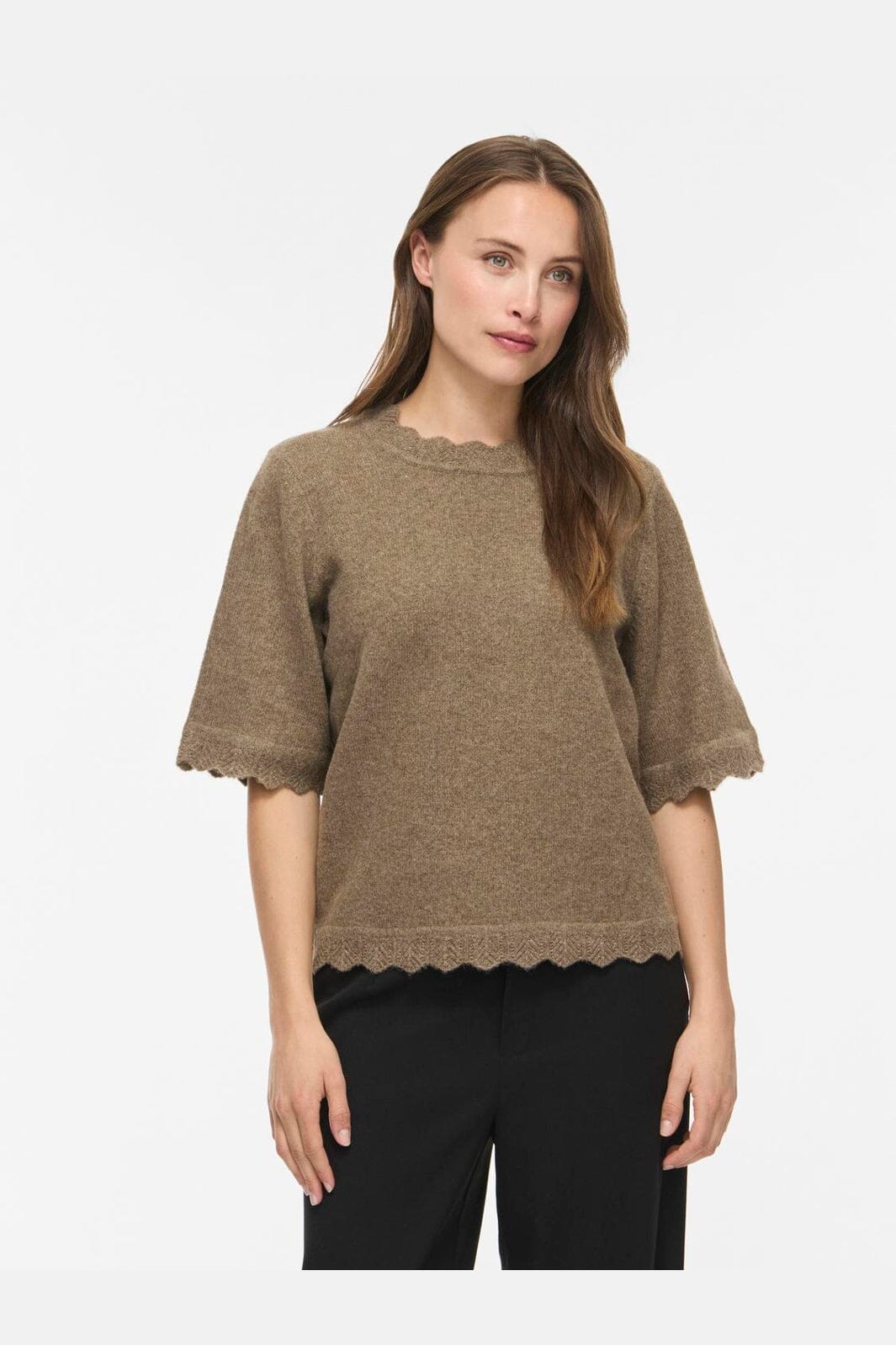 Vila - Vinikolina O-Neck 2/4 Knit Top - 5106381 Falcon Melange