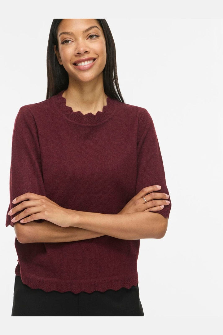 Vila - Vinikolina O-Neck 2/4 Knit Top - 5111519 Port Royale Melange