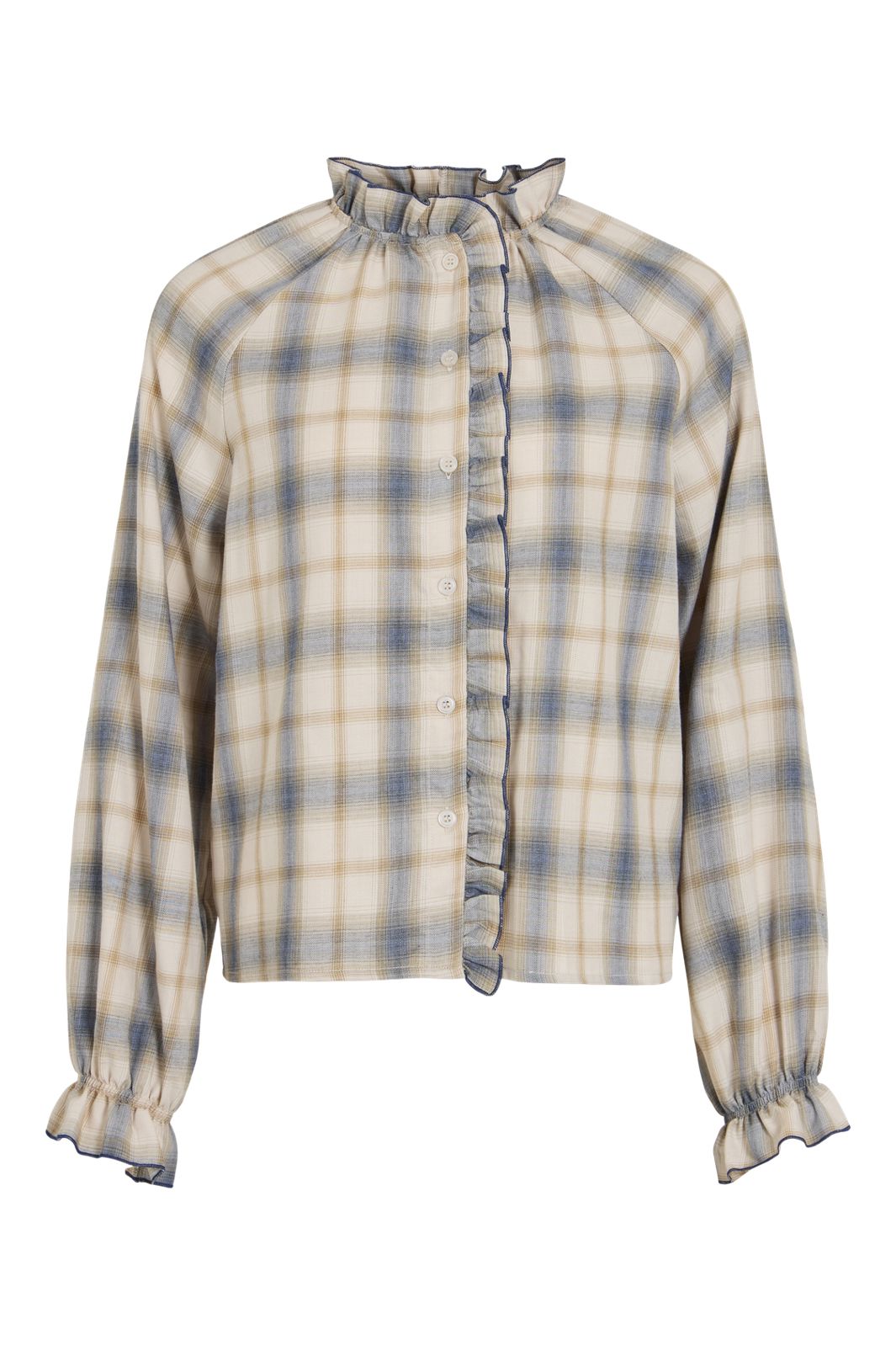Vila - Virecty Frill L/S Shirt - 5109961 Birch Checks