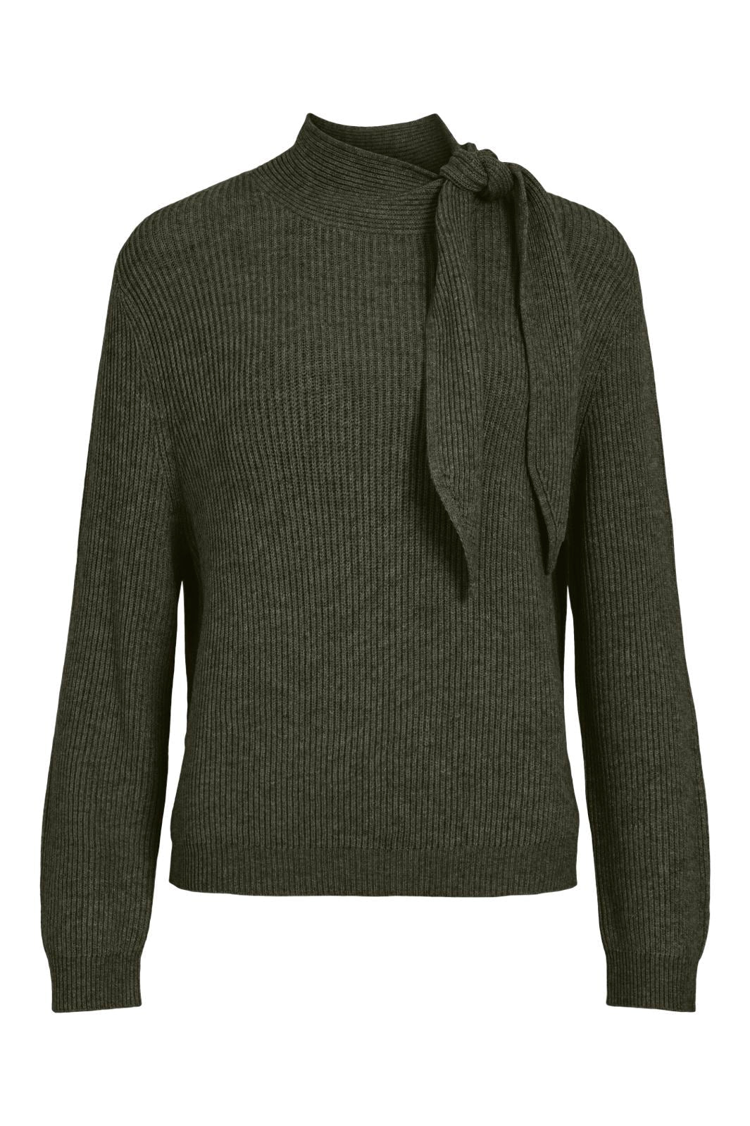 Vila - Viril Highneck L/S Tie Detail Knit-Noos - 5212698 Forest Night Dark Melange