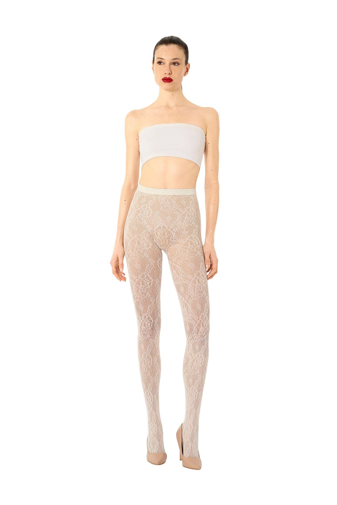 Wolford - Infinite Rose Net Tights 19478 - 1168 Whipped Cream Strømpebukser 