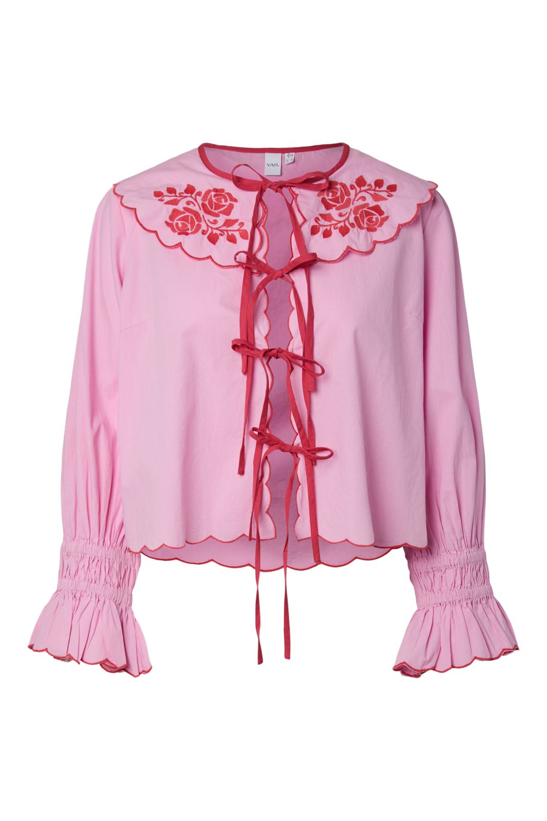 YAS - Yasbeau Ls Tie Top - 5072919 Pink Frosting W. Poinsettia Emb.