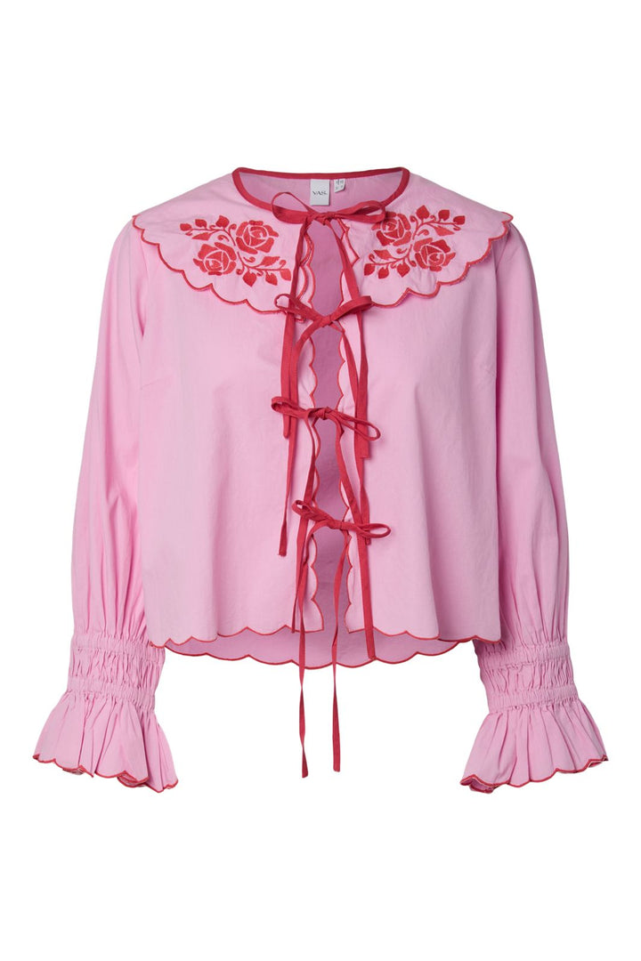 YAS - Yasbeau Ls Tie Top - 5072919 Pink Frosting W. Poinsettia Emb.