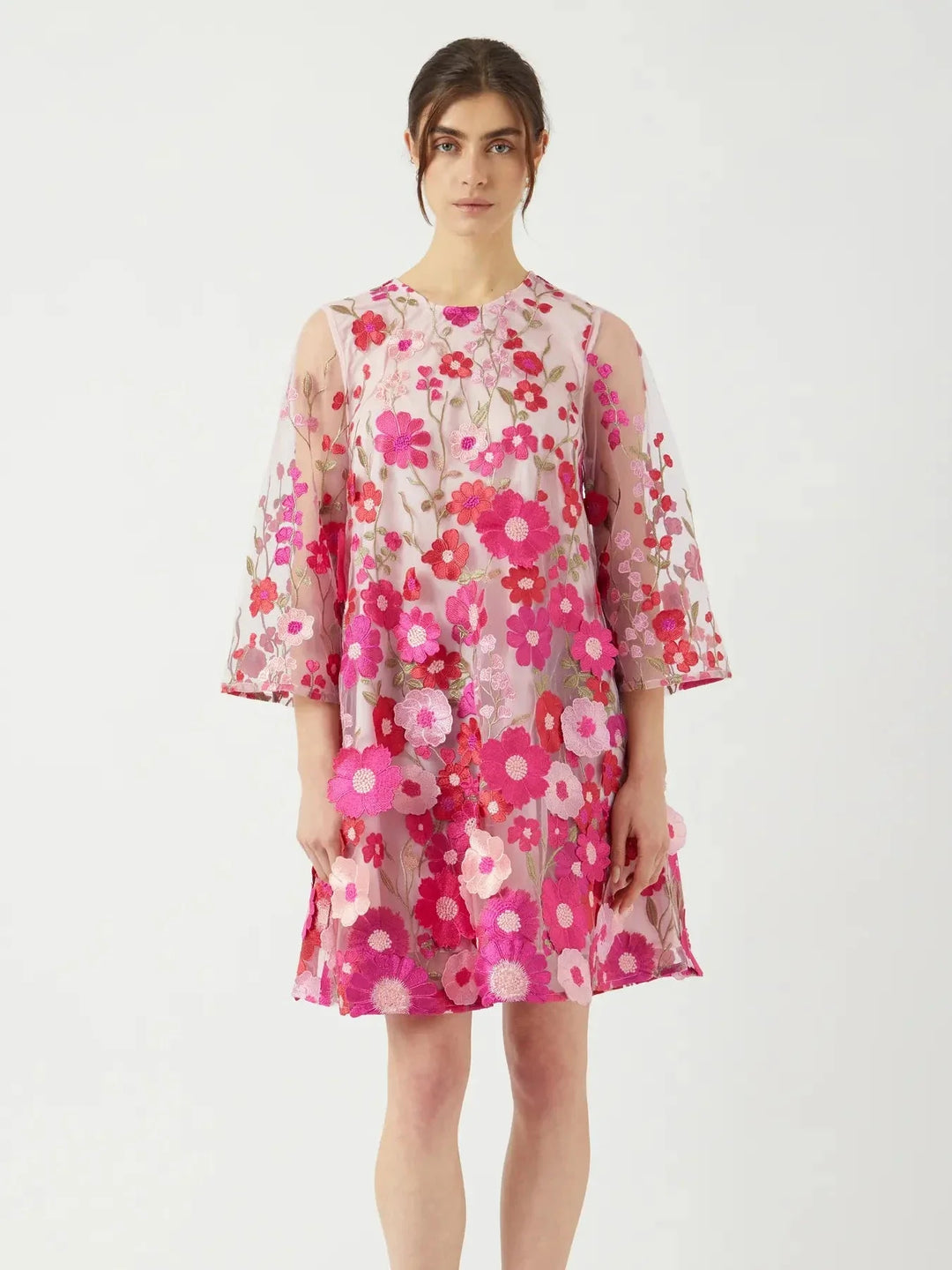 Y.A.S - Yasflowering 3/4 Dress - 4886889 Fuchsia Purple Pink Flowers Kjoler 