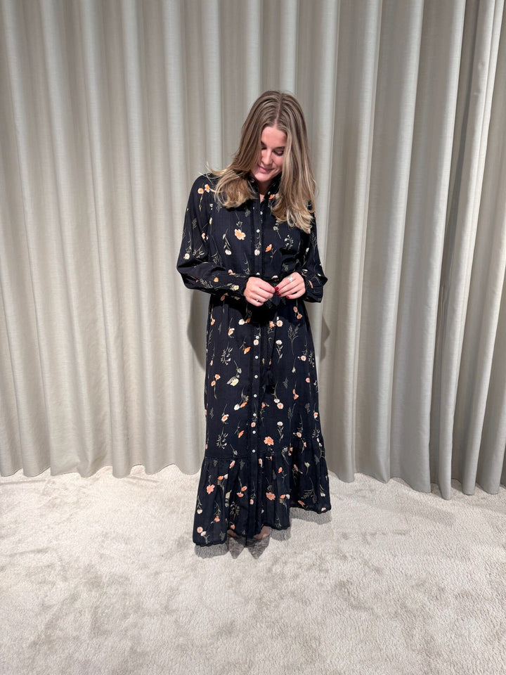 YAS - Yassomelli Ls Long Shirt Dress - 5077027 Black Flower Print Kjoler 