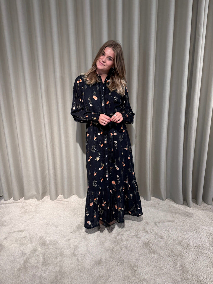YAS - Yassomelli Ls Long Shirt Dress - 5077027 Black Flower Print Kjoler 